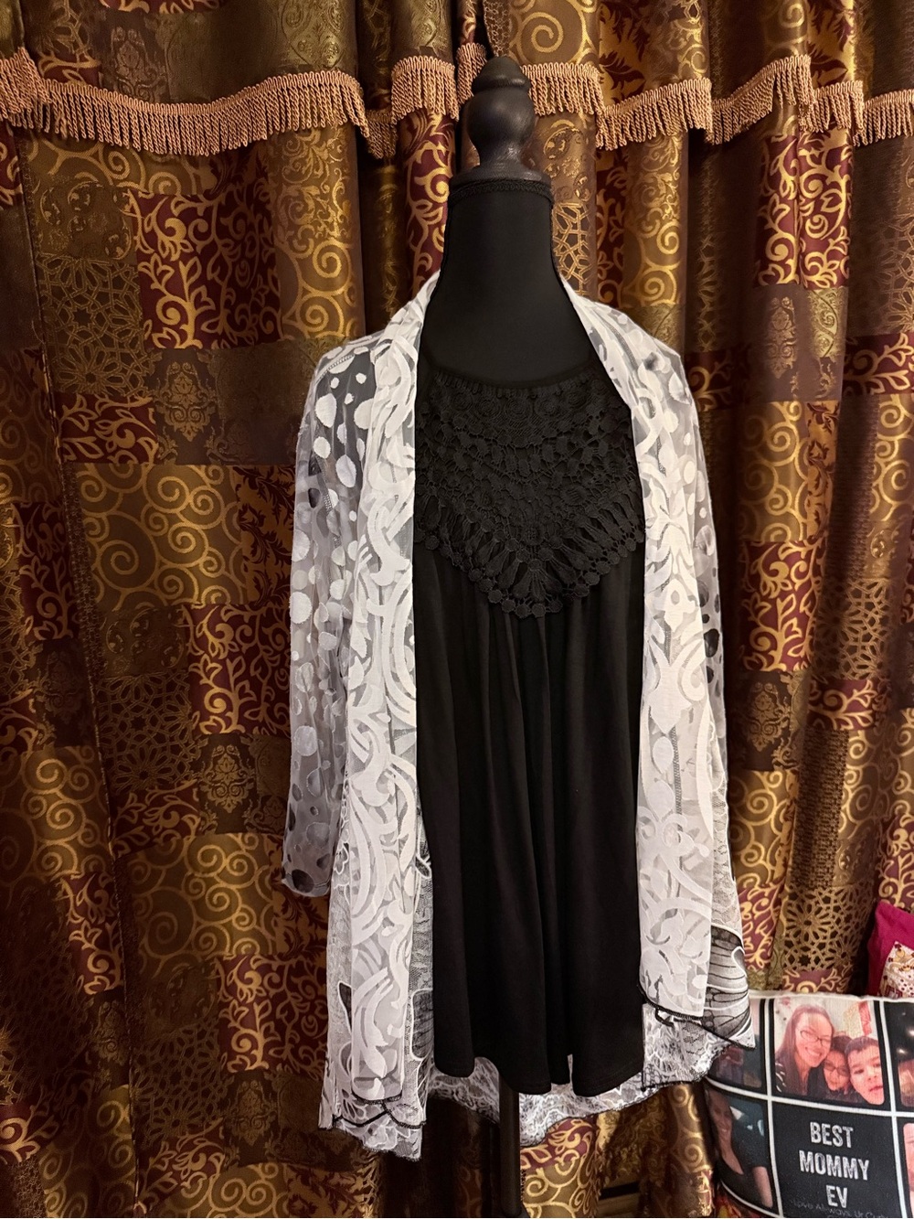 Kamana Black with White Sheer Kimono